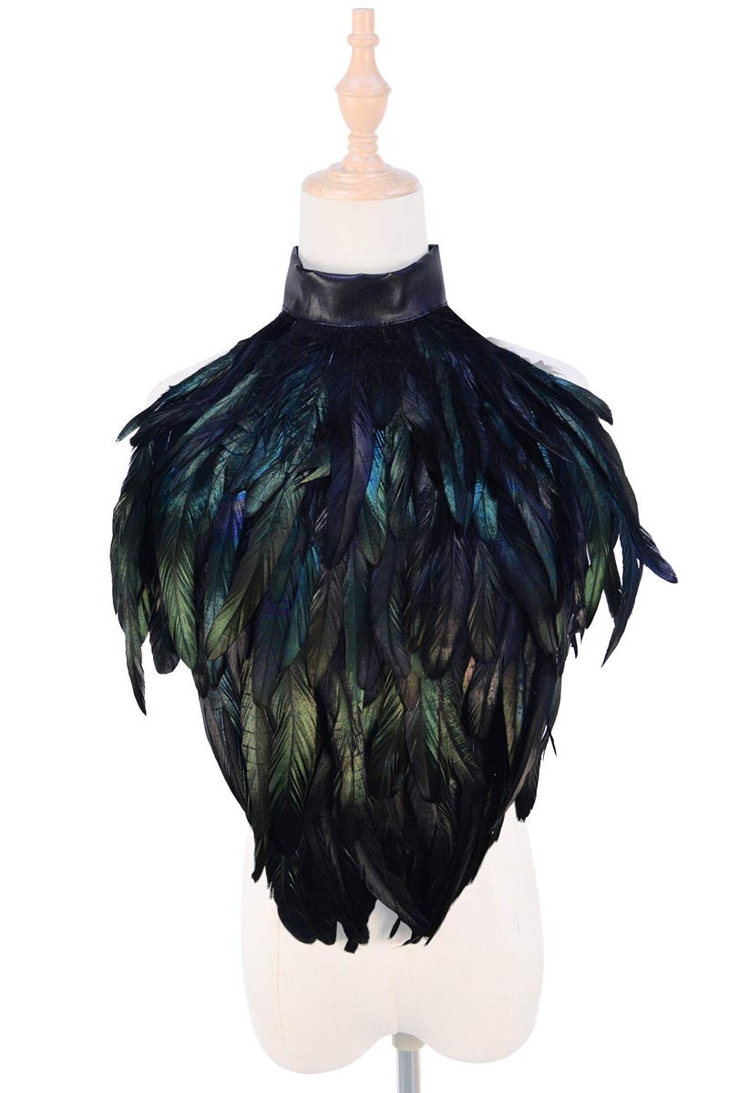 HOMELEX Feather Cape Shawl Costume Black Witch Wings Collar Adult Crow Maleficent Neck - Image 5